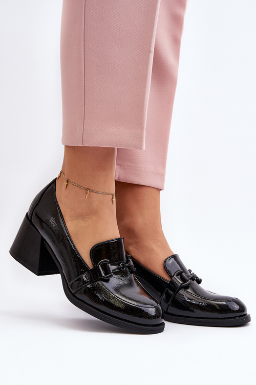 Półbuty Lakierowane Obcas Czarne Nireva 58309