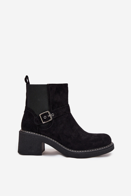 Women's Block Heel Ankle Boots with Buckle Black Nymera