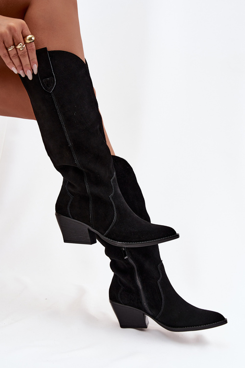 Leather Suede Cowboy Boots Women's Insulated Black Urselle