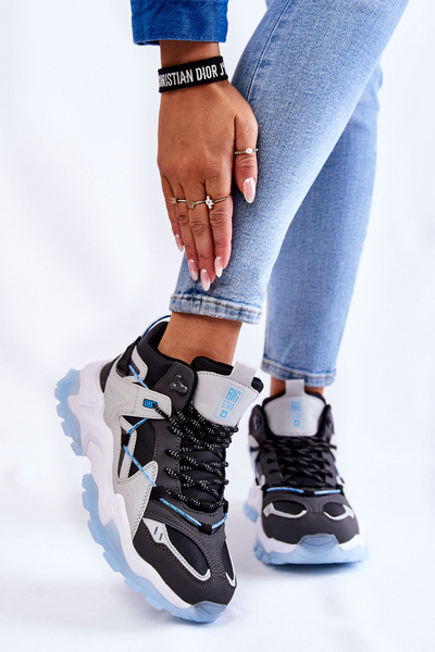Buty Sportowe Damskie Masywna Platforma Czarno-Szare Big Star KK274386