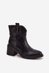 Women's ankle boots with chunky heel made of eco leather black Iverly