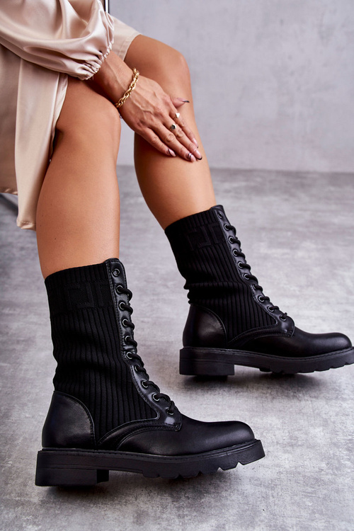 Women's Boots With A Sock On A Flat Heel Black Liam
