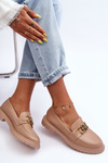 Women's Leather Moccasins with Flat Heel Beige Sincias