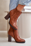 Lined Women's Boots with Chunky Heel Faux Leather Brown Teresine