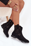 Women's Ankle Boots With Perforated Pattern On Flat Heel Eco Suede Black Athera