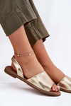 Ladies Sandals On Flat Heel Eco Leather Golden Dereka