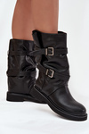 Wrinkled Women's Boots To The Middle Of The Calf With Straps And Buckles Black Halvessa