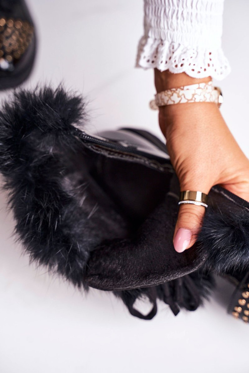 Women's Insulated Boots With Studs And Fur Shiny Glam