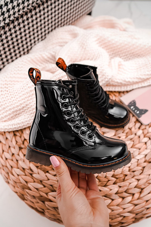 Kids Warmed Boots with Zipper Lacquered Black Goopy