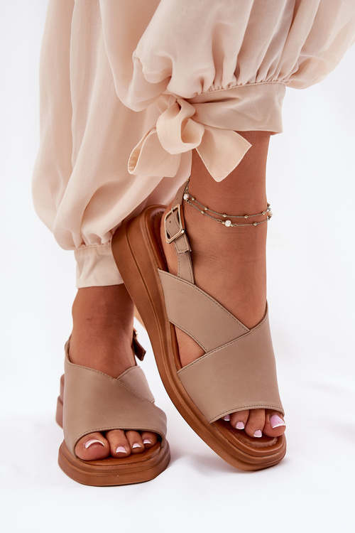 Women's Wedge Sandals Made Of Eco Leather Beige Quilara