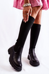 Ribbed Women's Boots On Flat Heel Black Allys