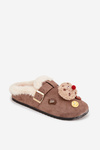Women's slippers with decorations and buckle lined with fur brown Thalora