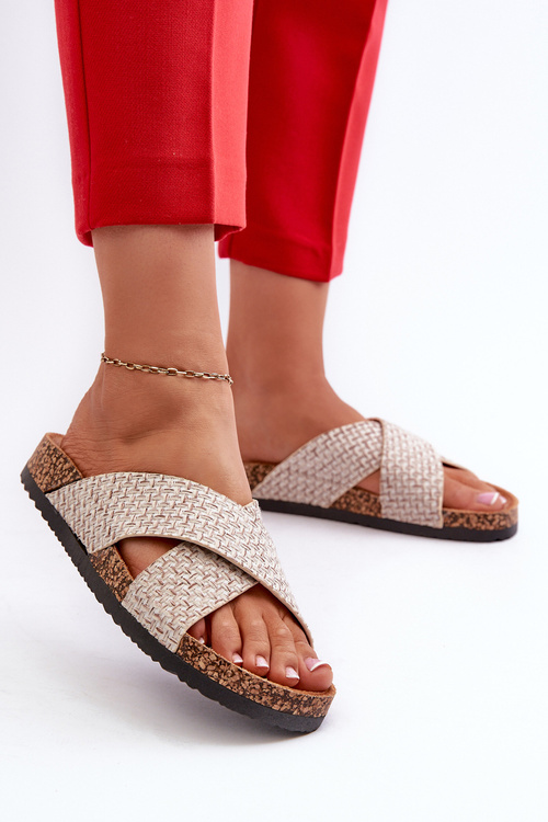 Damskie Klapki Korkowa Platforma Beżowe Tesolen