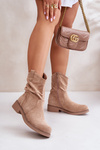 Warm Ladies Ankle Boots With Ruching And Decoration Beige Etteara