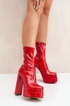Botki Lakierowane Na Platformie I Wysokim Obcasie Słupku Czerwone Lotisha 