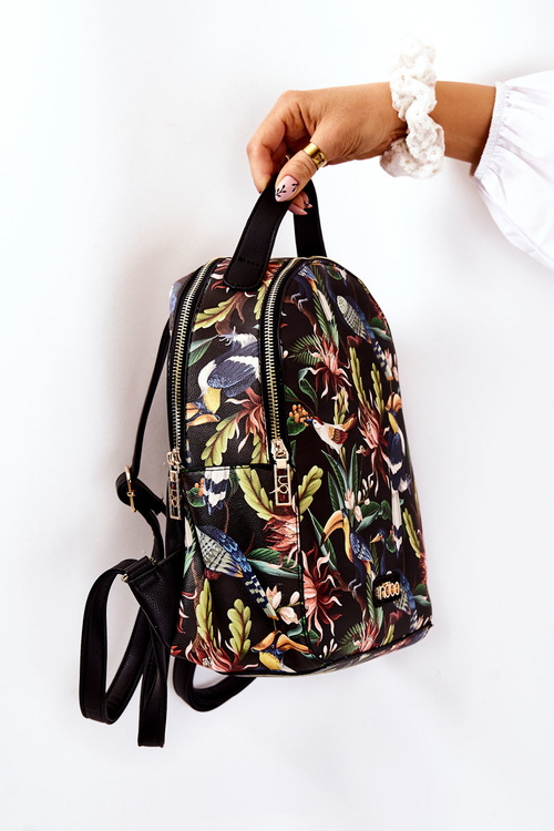 Women's Leather Backpack NOBO M3170-C020 Birds Black