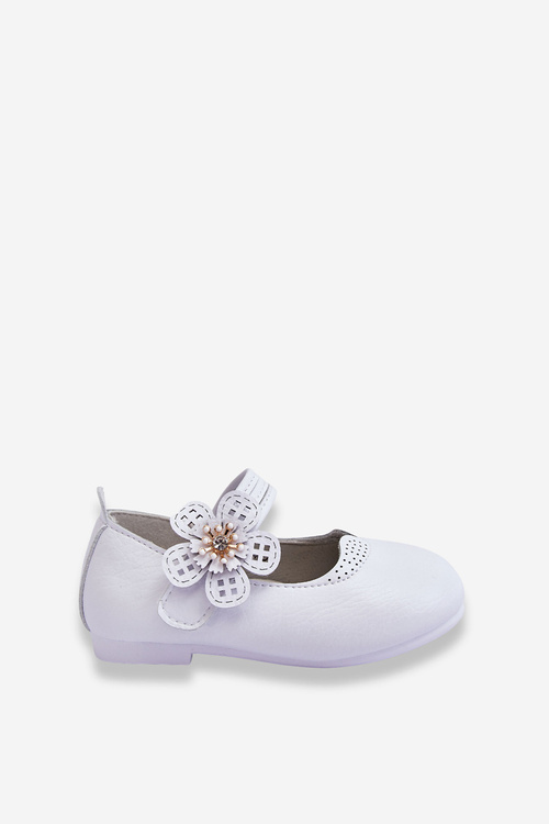 Children's Leather Ballerinas With Flower White Cobi