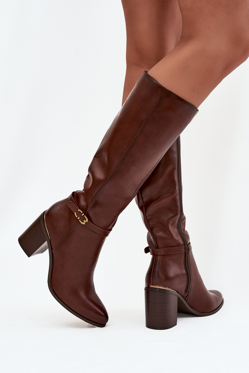 Women's Boots Musketeer Style Insulated Heeled Boots With Buckle Sergio Leone KZ25738 Brown