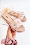 Women's Slippers With Material Flowers Beige Susana