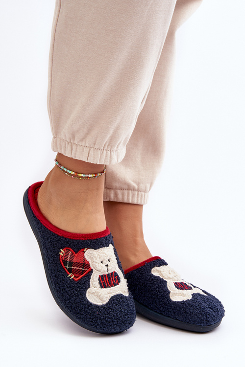 Klapki Kapcie Damskie Domowe Miś Granatowe Inblu EC000095