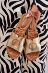 Flat Women's Slippers With Decorative Detail Golden Oferry