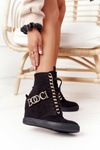 Women’s Suede Wedge Sneakers BOOCI 2222 Golden Letters Black