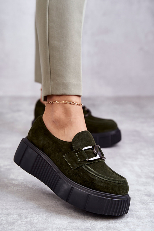 Fashionable suede shoes on the platform Khaki Marsol