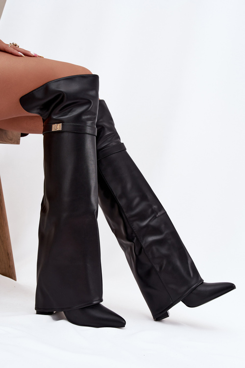 Insulated boots with turned-up shaft over the knee block heel black Serelle