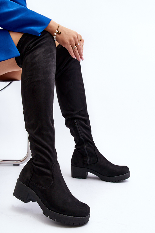Women's Over-the-Knee Boots with Low Heel Black Berrinda