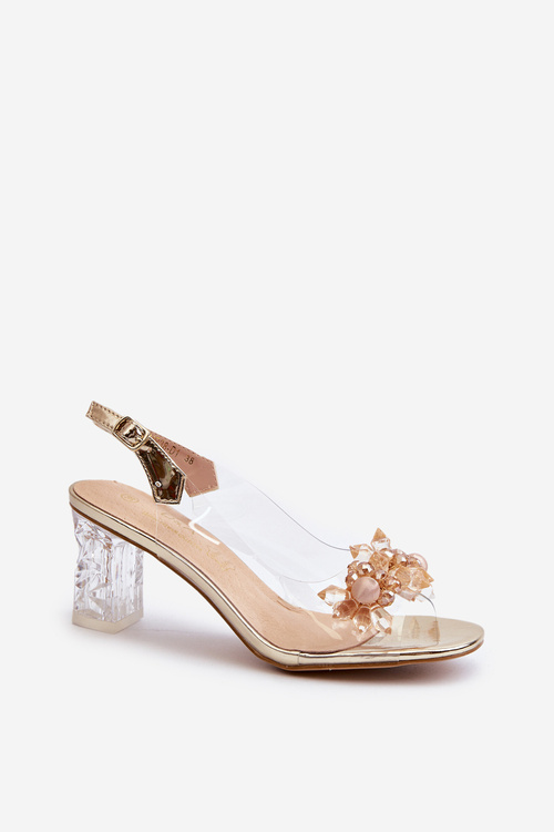 Transparent sandals on a stiletto with golden ornaments D&A MR38-D1