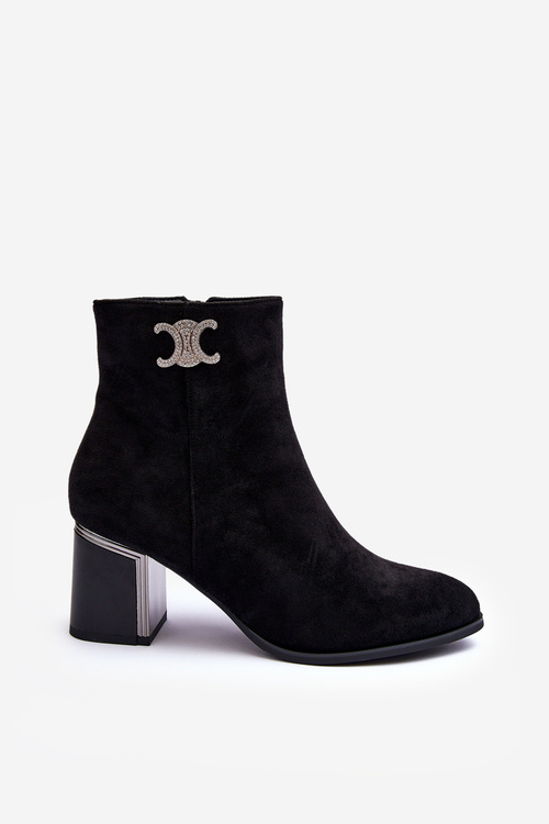 Suede Boots With Ornament On Heel Black Dwinja