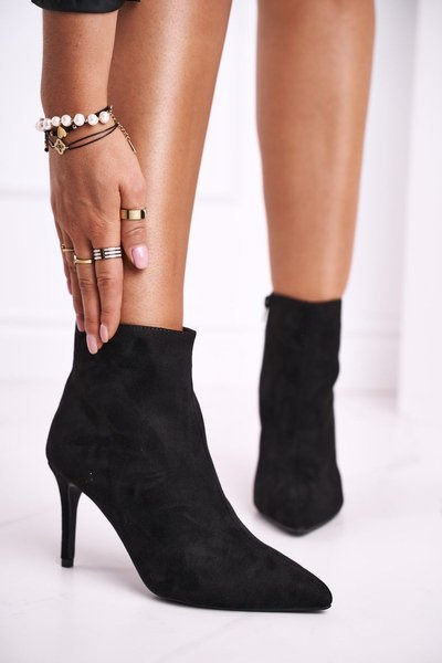 Damskie Botki Na Szpilce Zamszowe Czarne Beneco