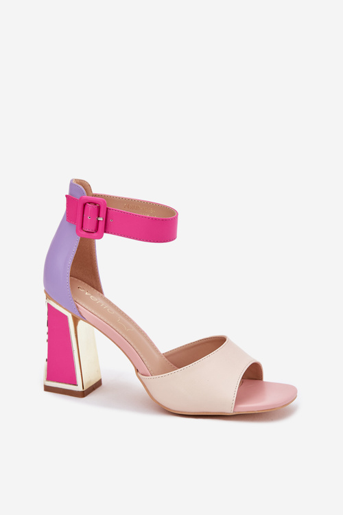 Elegant Ladies Sandals On Heel Beige-Pink Rosazara