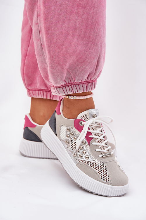 Ladies Sports Shoes With Mesh And Studs Gray Ogalda