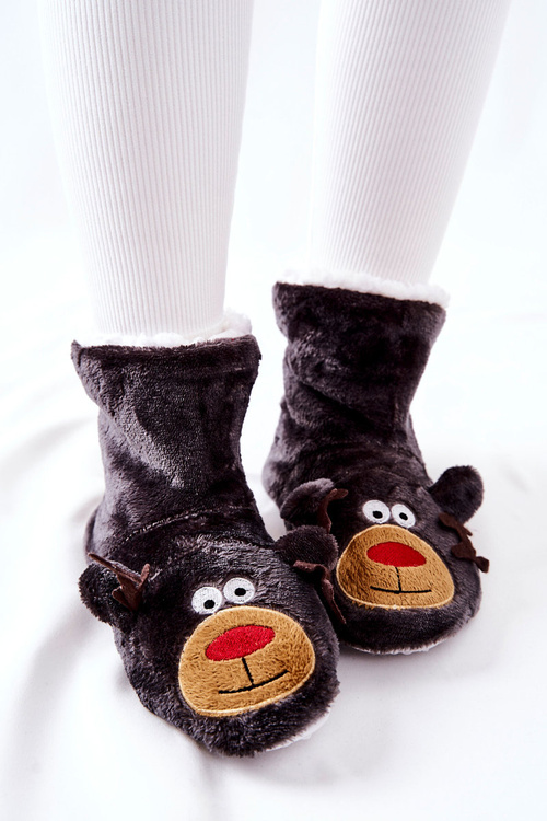 Christmas Warming Slippers Reindeer Grey