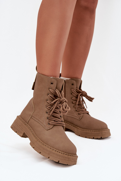 Women's Ankle Boots Workers With Zipper Dark Beige Tirina