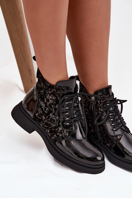 Patent Leather Women's Ankle Boots Lined D&A CR52-613 Black