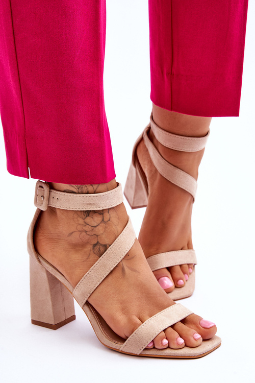 Women's Suede Heel Sandals Beige Lanes