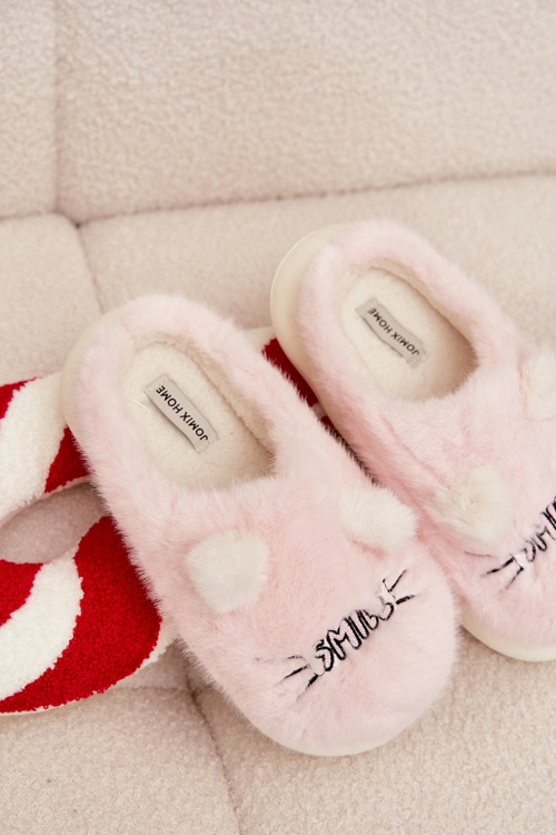 Furry Ladies Slippers Smile Pink Lexira