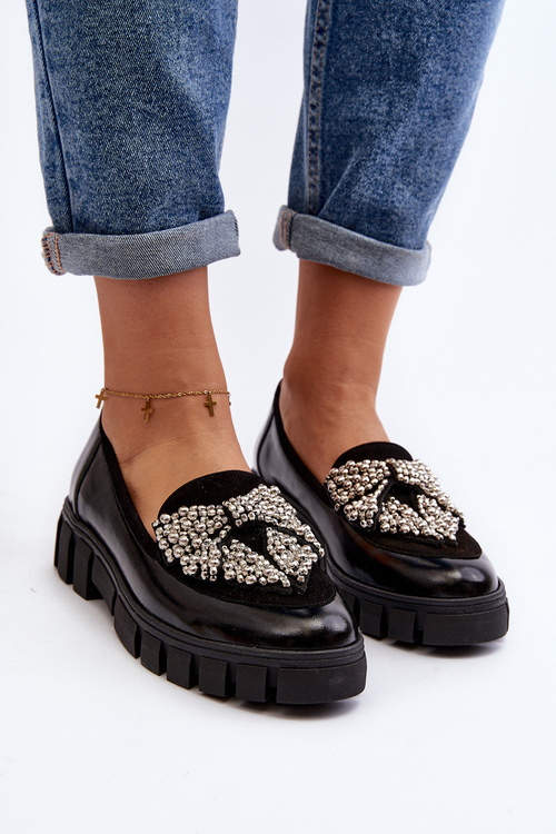 Mokasyny Damskie Lakierowane Czarne Laura Messi 2785