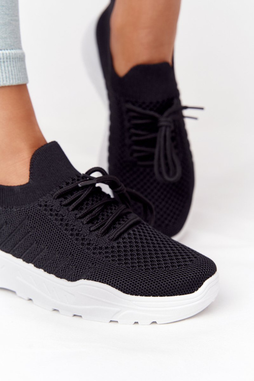 Damskie Sportowe Buty Sneakersy Czarne Z Białą Podeszwą Ruler