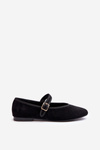 Black Eco-Suede Ballerina Flats with Buckle Anlofi