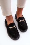 Women's black faux suede moccasins with gold decoration Lighas