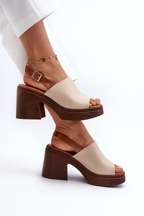 Elegant Women's Sandals in Beige Eco Leather on Block Heel Vattima