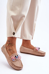 Stylish Suede Moccasins with Decorations Beige Delima