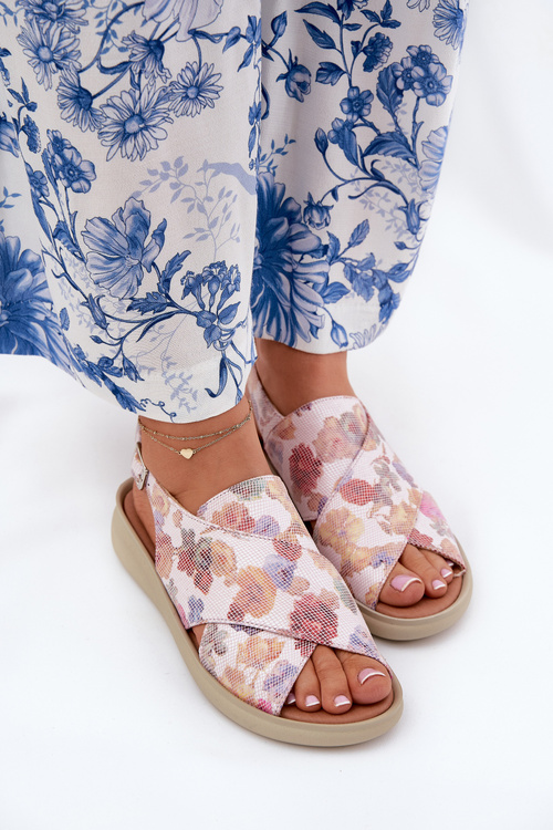 Ladies sandals made of eco leather with flowers multicolor Tosmelia