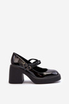 Black Patent Leather Pumps on Chunky Heel Halmina