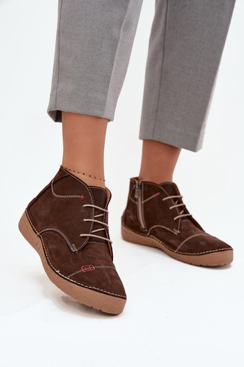 Leather Ladies' Shoes with Stitching with Zipper Artiker 57C2117 Brown