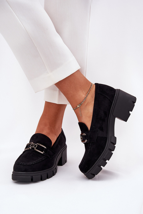 Półbuty Z Eko Zamszu Na Obcasie Ozdoba Czarne Vinceza 39921