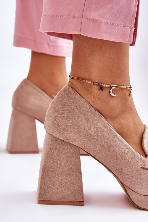 Suede Pumps On A Chunky Heel And Platform Beige Adriel